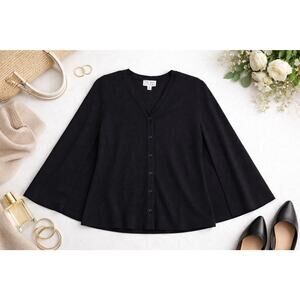 Joan Rivers Black Cape-Effect Cardigan Sweater Womens Medium Button Front